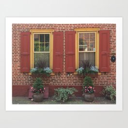 Windows in Elfreth's Alley Philadelphia Philly Photography Art Print | Photo, Architecture, Brick, Philadelphia, Digital, Building, Rowhouse, Yellow, Window, House 