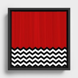 Red Black White Chevron Room w/ Curtains Framed Canvas