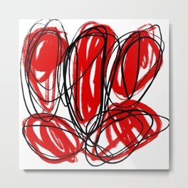 Red, Black, and White Minimalist Abstract Linear Painting Metal Print