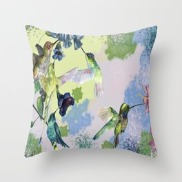 Hummingbirds in spring Throw Pillow