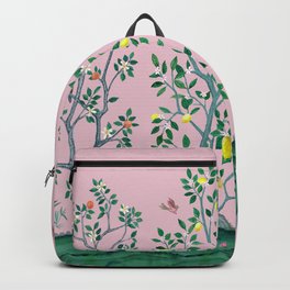 Citrus Grove Chinoiserie Mural in Pink Backpack | Chinoiserie, Trees, Largescale, Landscape, Orange, Birds, Gracie, Grove, Citrus, Degournaystyle 