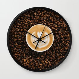 Coffee Beans & Latte Coffee Cup Wall Clock