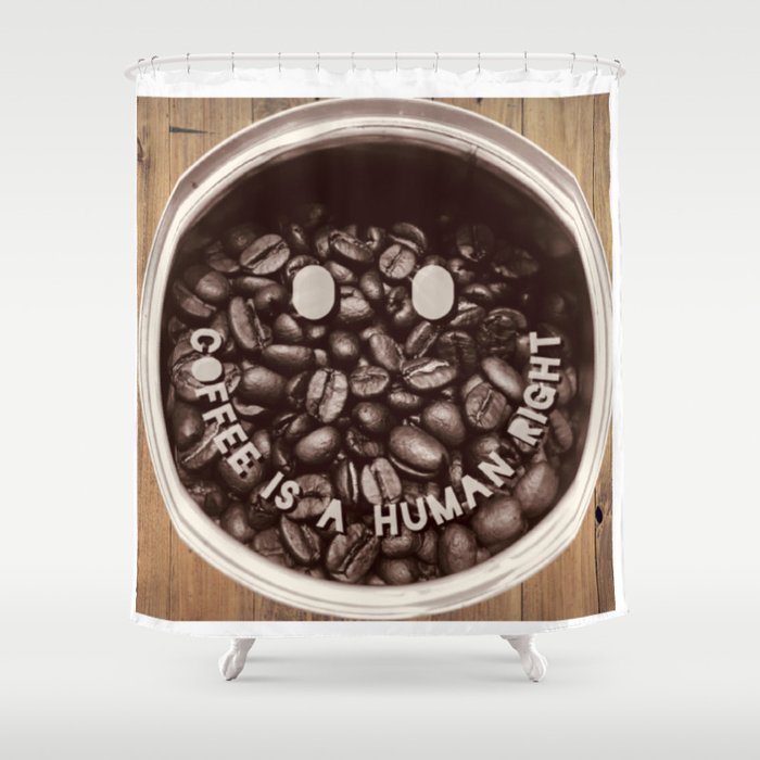 Coffee Is A Human Right - Trending Quotes On Wood Background Tshirt Sticker Magnet And More Shower Curtain