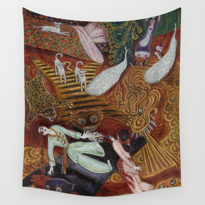 Crime of Passion (The Lovers Quarrel ) surreal portrait painting by Nils Dardel Wall Tapestry