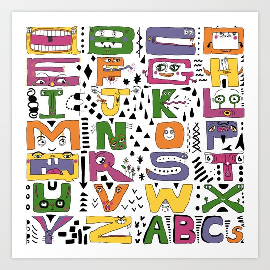 Super Silly Abc Alphabet Letters Art Print By Amygale Society6
