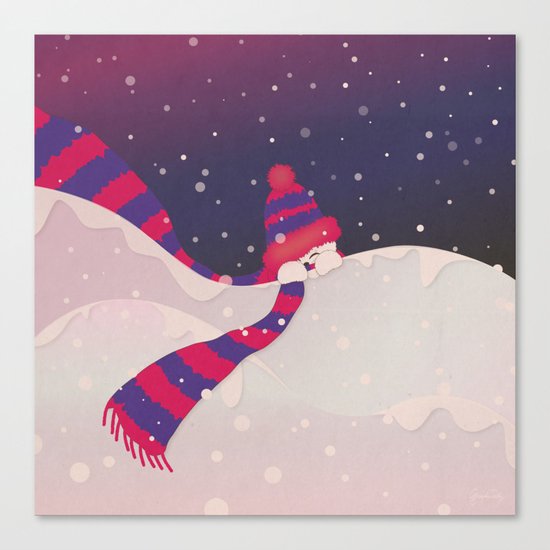 Christmas Peekaboo Snowman II - Blue Violet Snowy Background Canvas Print