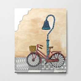 Bicycle on the El Camino Real Metal Print | Bike, Illustration, Sidewalk, Red, Missionbell, Californiamission, Drawing, Elcaminoreal, Other, California 