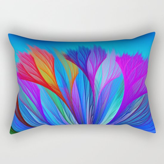 Flower Fantasy in Blue Rectangular Pillow