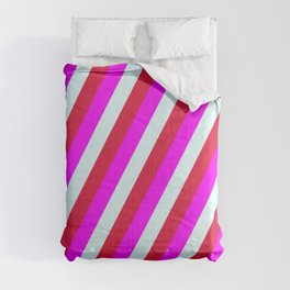 [ Thumbnail: Light Cyan, Crimson & Fuchsia Colored Stripes/Lines Pattern Comforter ]