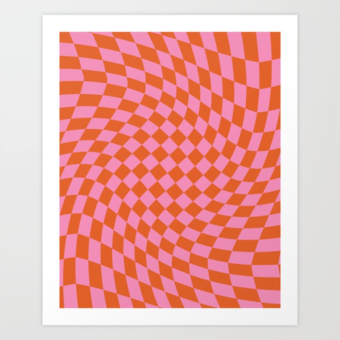 Retro Orange and Pink Checker Art Print