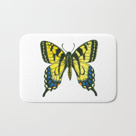 Tiger swallowtail butterfly watercolor and ink art, watercolor butterfly, eastern tiger swallowtail Bath Mat