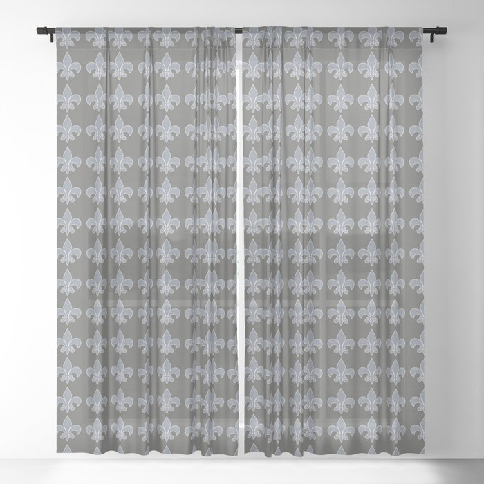Fleur De Lis Blue Gray Sheer Curtain By Beckybetancourt