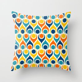 Atomic teardrops retro 70s geometric pattern blue orange Throw Pillow