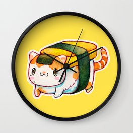 Sushi Cat Wall Clock | Watercolor, Cat, Sushicatsociety6, Kawaii, Sushi, Sushicatt Shirt, Bright, Neko, Sushicat, Painting 