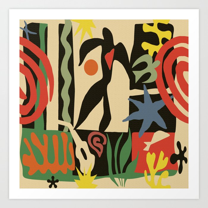 Inspired to Matisse (vintage) Kunstdrucke | Gemälde, Illustration, Vintage, Cream, Matisse, Natur, Black, Red, Grün, Man