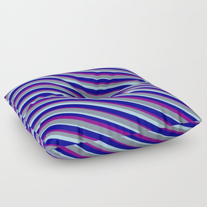 Light Slate Gray, Light Blue, Dark Blue, and Purple Colored Lines/Stripes Pattern Floor Pillow