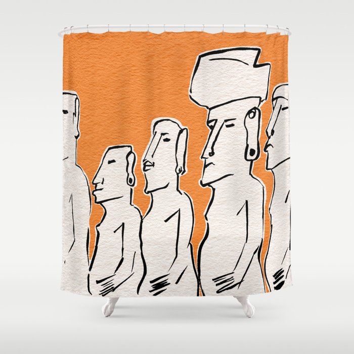 Moai statues in ink Shower Curtain