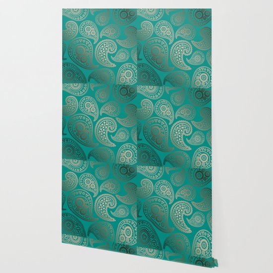 Rose Gold Paisley On Teal Wallpaper By Shegetscreative Society6