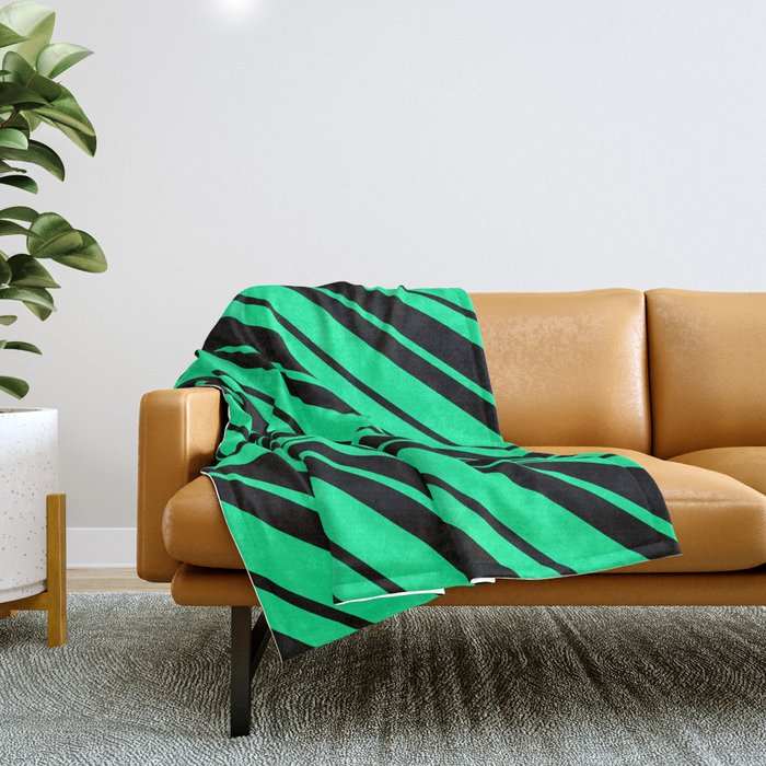 Green and Black Colored Striped Pattern Throw Blanket