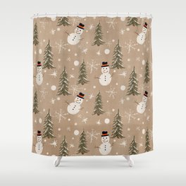 Snowman Pine Tree Print Shower Curtain