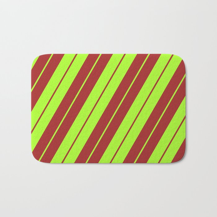 Brown and Light Green Colored Striped/Lined Pattern Bath Mat