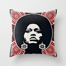 Angela Davis - Power & Equality - Power to the People - Red - African American Vintage Poster Throw Pillow