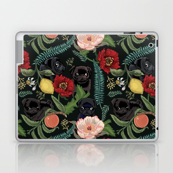 Botanical and Black Pugs Laptop & iPad Skin