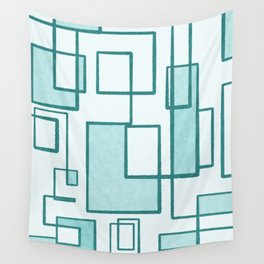 Piet Composition in Light Teal Blue - Mid-Century Modern Minimalist Geometric Abstract Wall Tapestry