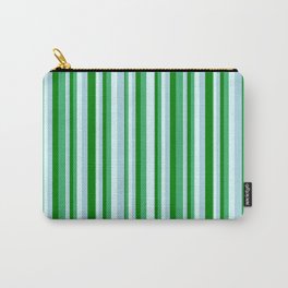 [ Thumbnail: Light Cyan, Light Blue, Green, and Sea Green Colored Pattern of Stripes Carry-All Pouch ]