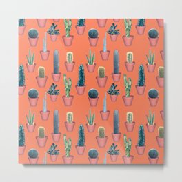 coral and cati Metal Print | Nature, Photo, Cactus, Illustration, Succulente, Desert, Cacti, Pattern, Succulent, Coral 