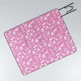 Pink And White Summer Beach Elements Pattern Picnic Blanket