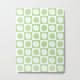 Green And White Checkered Flower Pattern Metal Print | Summer, Springtrends, Floral, Springpattern, Checkerboard, Cottagecore, Checkered, Graphicdesign, Pattern, Summerpattern 