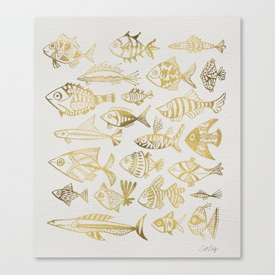 Gold-Inked Fish Canvas Print
