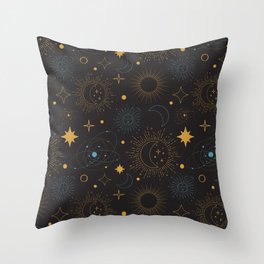 Sun Moon and Stars Celestial Pattern Throw Pillow