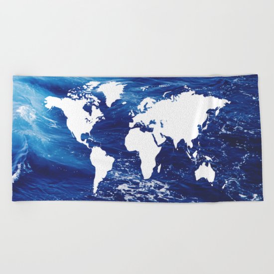 Map of Earth on Water Beach Towel