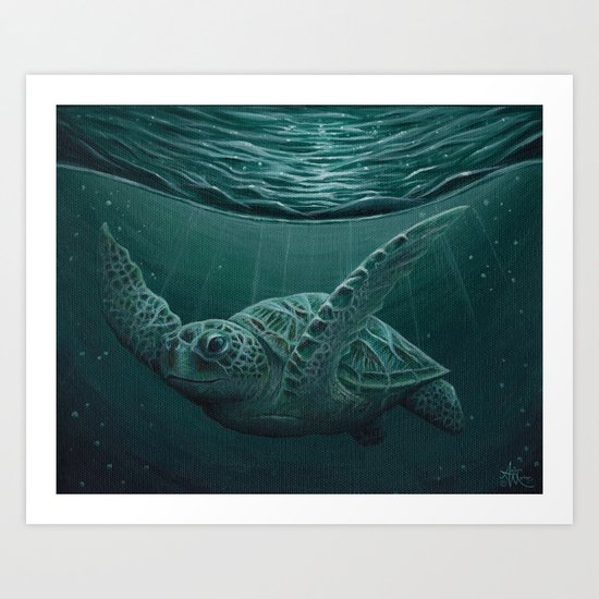 "Eclipse" by Amber Marine - Sea Turtle, Acrylic Painting, (c) 2015 Art Print