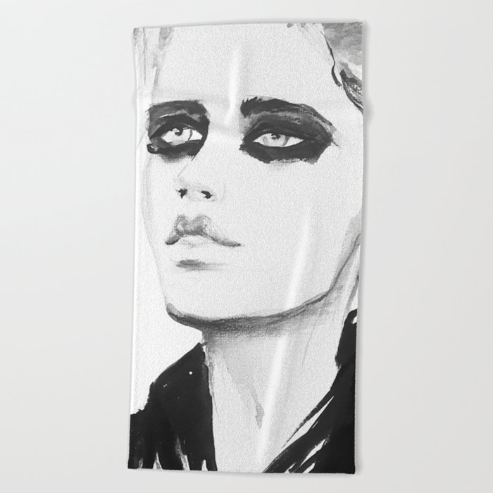 Black and white fashion illustration No.3 - by Fiona Maclean.  Beach Towel