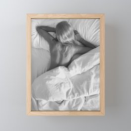 Elegant sleeping blond nude in bed female black and white art photograph - photography - photographs Framed Mini Art Print