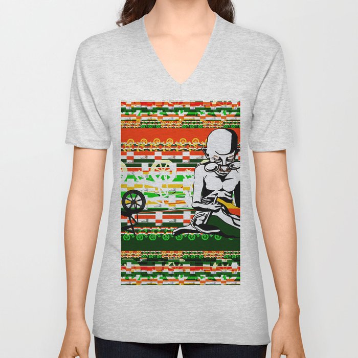 Ghandi and his Spinning Wheel V Neck T Shirt