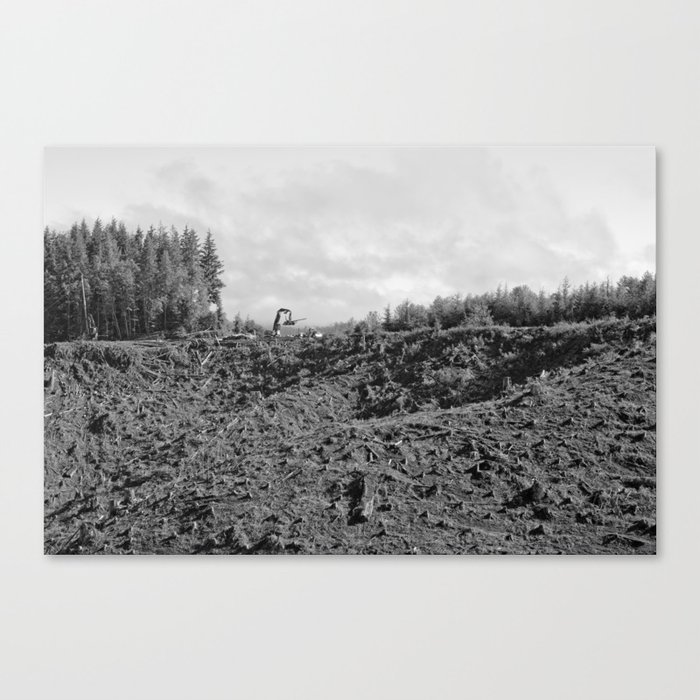 Logging Road Truck Trailer Mountain Landscape Industrial Black and White Northwest Forest Oregon Washington Canvas Print