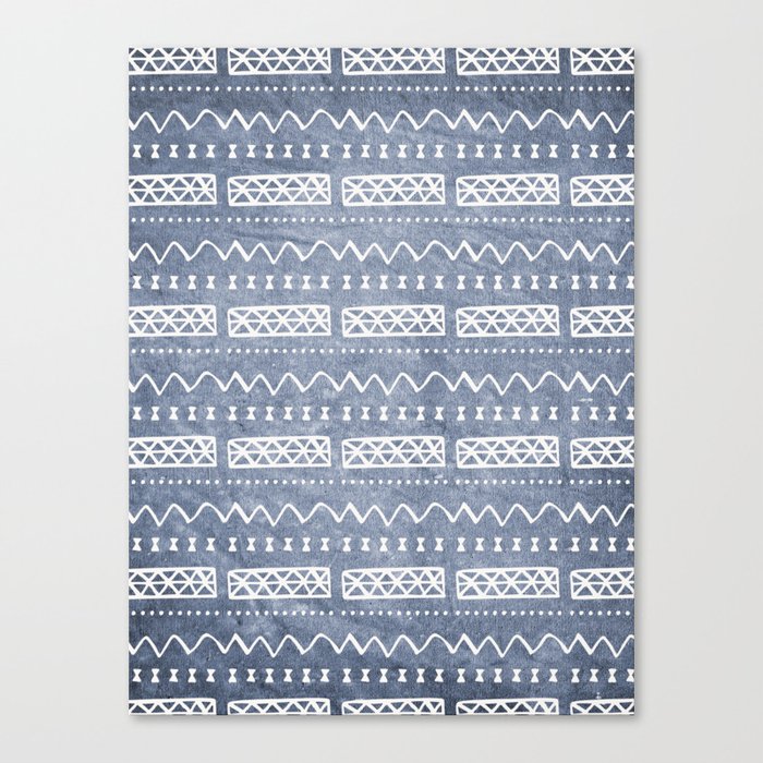 Blue and White Bow Tie Zig Zag Mud Cloth Pattern  Canvas Print