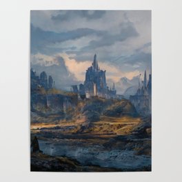 Castle Mountain Fog artwork,landscape mountain and trees  Poster