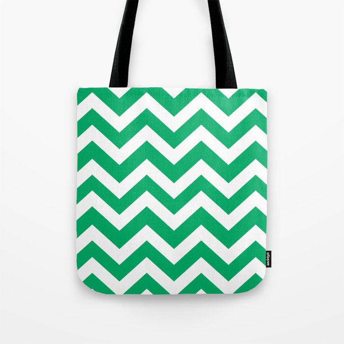GO green - green color - Zigzag Chevron Pattern Tote Bag