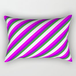 [ Thumbnail: Eye-catching Fuchsia, Dark Violet, Forest Green, Mint Cream, and Light Grey Colored Stripes Pattern Rectangular Pillow ]