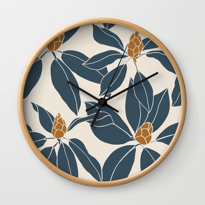 Rhododendrons before the bloom, Navy Leaves Wall Clock