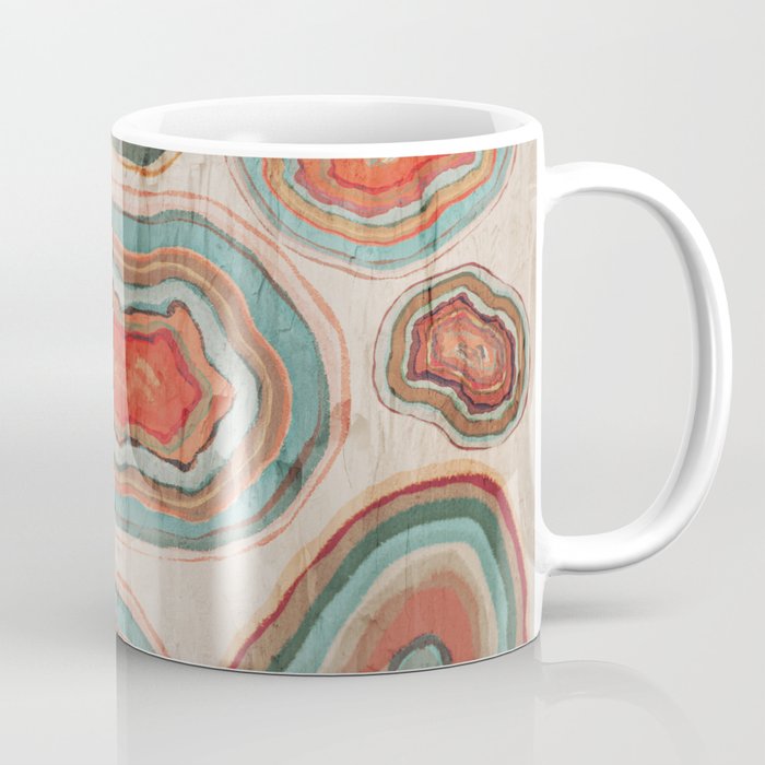 Primitive Coral Teal Geode Agate Stones Pattern Distressed Rose Beige Background Coffee Mug