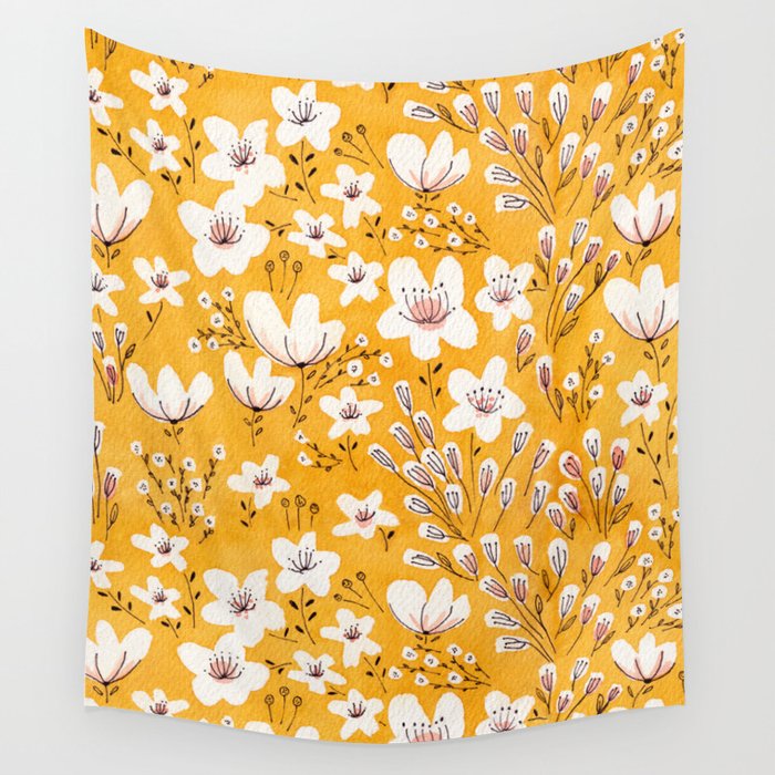 Yellow Meadow of Flowers Wall Tapestry