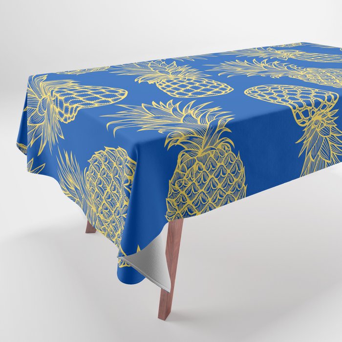 Fresh Pineapples Blue & Yellow Tablecloth