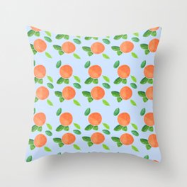 Peaches on Blue - Hand-painted Watercolour Throw Pillow