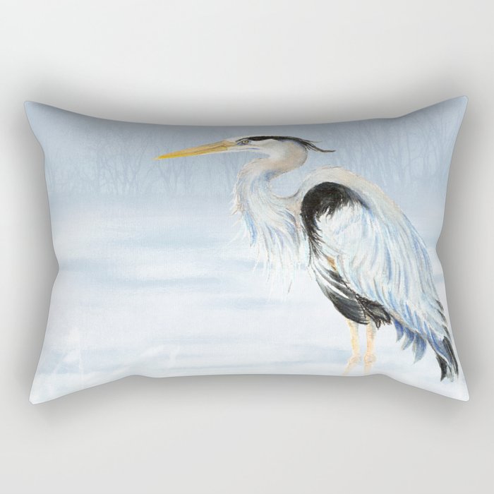 Watercolor Great Blue Heron Bird Rectangular Pillow